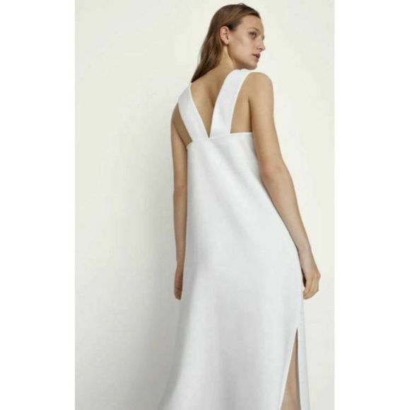 Massimo Dutti Womens Linen Dress US 4 EU 36 White Midi Sleeveless 6622/226 NWT - Picture 2 of 8